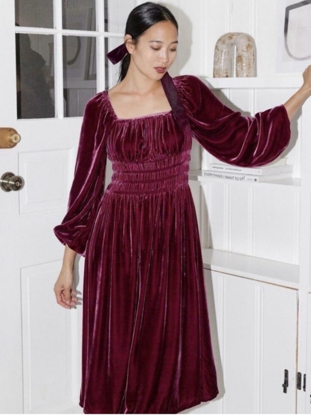 Hill House Jasmine Velvet Nap Dress Maroon XL